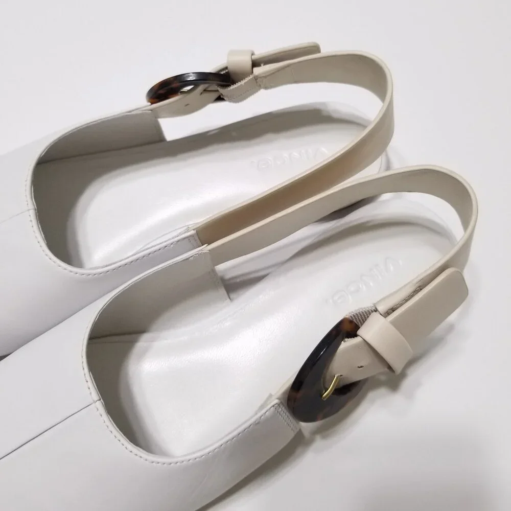 NWOB Vince Cadot White Leather Tortoise Buckle Slingback Flats $275